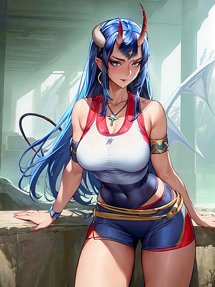 Mature Woman in Oversized T-Shirt Enjoying  Devil Hentai Picture