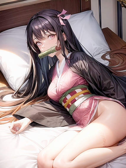 Nezuko from Demon Slayer Enjoying Intimate Moments with Freckles in Bed