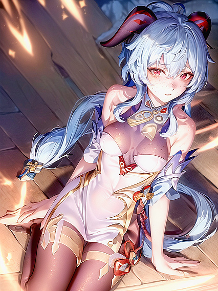 Ganyu with Glowing Eyes and Freckles in Seductive Hentai Images