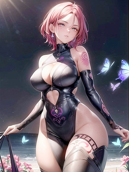 Glowing-Eyed Beauty with Thicc Thighs and Boobs in Minimalist HentaiAI Video