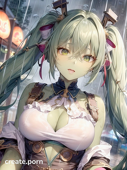 Pigtailed Green-Skinned Anime Chick with White Hair Goes Wild in Hentai AI Sex