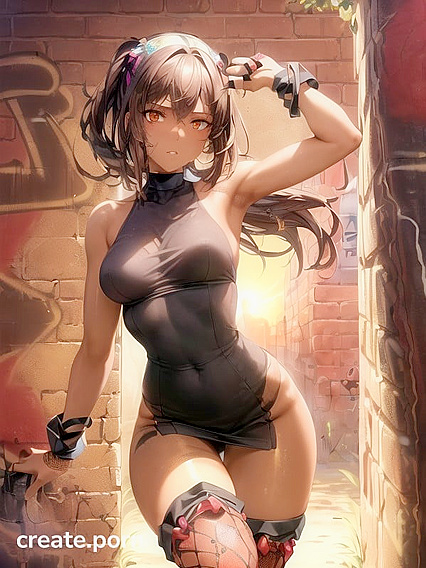 Embarrassed Beauty in Fishnets Enjoying Sunset Pleasures in Hentai AIPorn