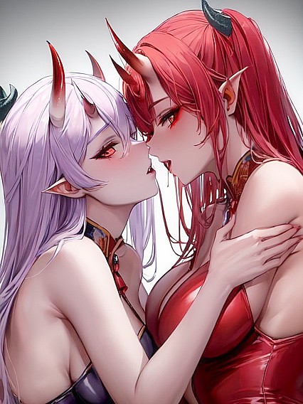 Red-Skinned DevilGirl 18+s Engage in Passionate Kisses inSTEAMY Hentai Picture