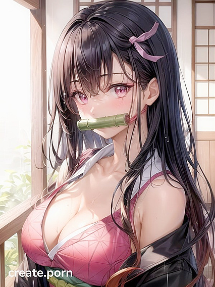 Nezuko from Demon Slayer Soaked in Her School Uniform for Horny Hentai Fun