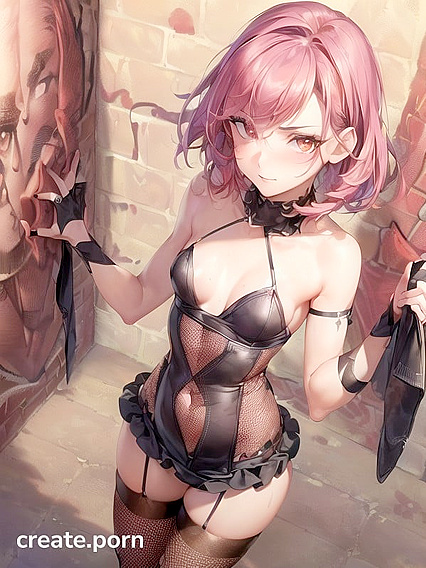 Sunny sports a black crop top with metal band logo, blushing in hentai embarrassment