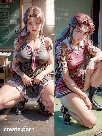 Revy from Black Lagoon Squats and Seductively Eyes You in Steamy Hentai Picture