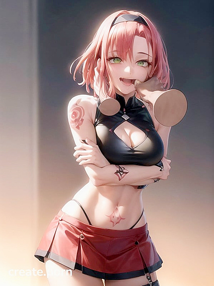Sakura from Naruto Shows Off Her New Tattoos While Sucking Her Thumb in Hentai Bliss