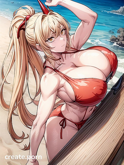 Gigantic Breasts and Perfect Hands in Bikini Hentai Picture