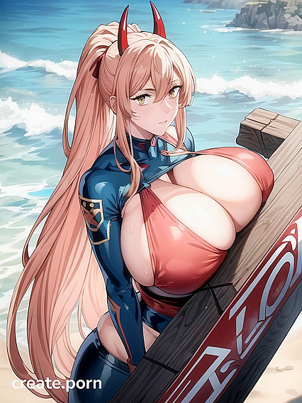 Ponytailed Girl 18+ from Chainsaw Man Gets Wild on the Beach in hentai Picture