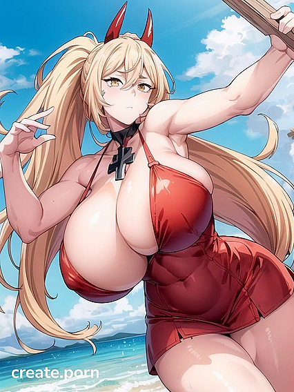 Power from Chainsaw Man with Thick Lines and Busty Ponytail in Wild Hentai Picture