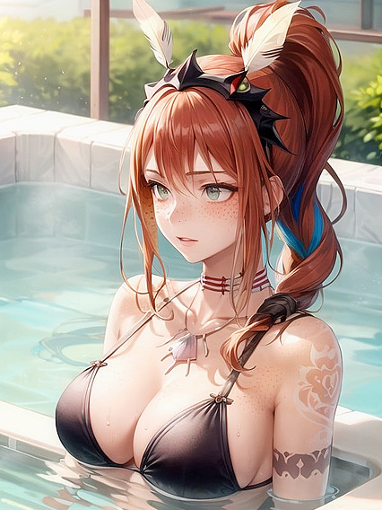 Ginger with Rounded Breasts Enjoying Steamy Hot Tub Hentai Picture