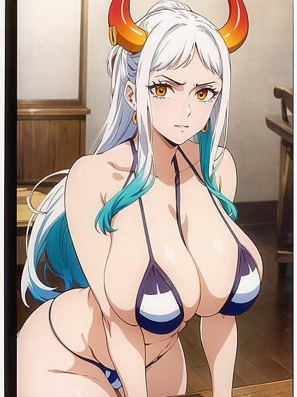 MatureWoman Stares Seductively at Camera with Crossed Arms in Hentai Fantasy
