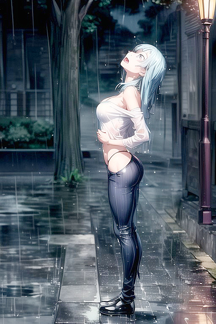Miwa Kasumi from Jujutsu Kaisen Lost in Pleasure as Raindrops Kiss Her Skin
