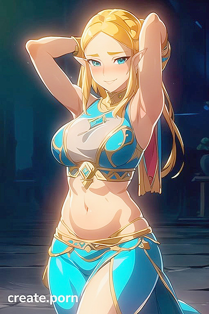 Mischievous Zelda Smiles and Blushes Outdoors in Sexy Hentai Picture