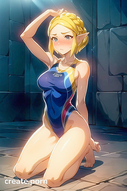Zelda Kneels for  Hentai Picture with Thick Lines