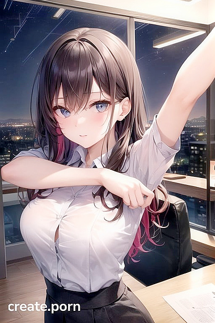 Office Seduction – Young 18+ Woman Spreads Her Arms for Steamy Hentai Picture