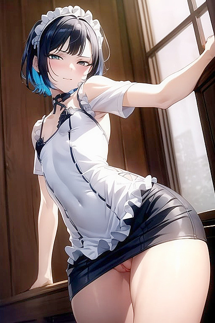 Bottom-Up View of Small Breasts Staring at You in Hot Hentai Picture
