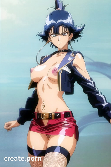 Hot Babe in Open Jacket, No Shirt, and Fishnet Gloves Seduces in Hentai AI Porn
