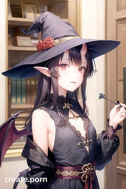 Sultry Witch with Raven Locks Teases in a Busty Anime Fantasy Image
