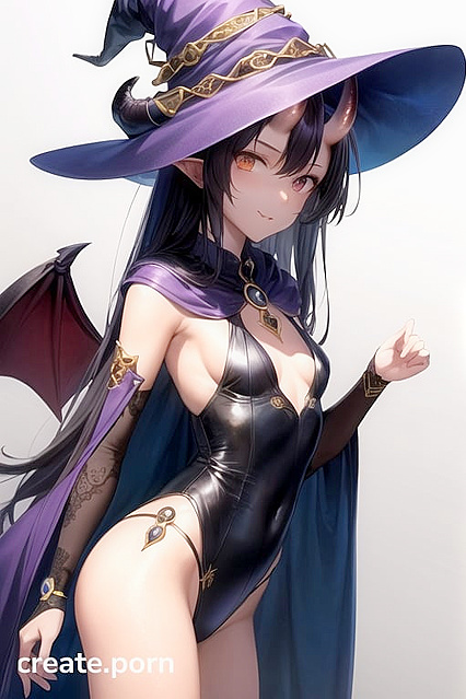 Seductive Purple Witch with Devil Horns and Long Black Hair in Steamy Hentai Picture