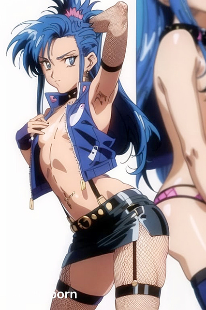 Multicolored Hair Babe with Stud Earrings and Brow Piercing inSTEAMY Hentai Action