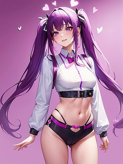 Happy Purple-Haired Beauty in Rainbow and Heart-Themed Hentai Seduction