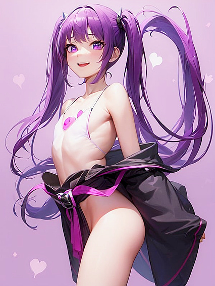 Purple-Eyed Beauty Stares at You While Enjoying Long-Length Hentai Pleasure