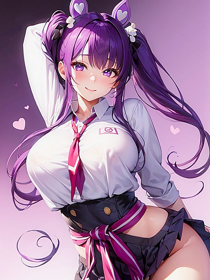 Cute Girl 18+ with Pigtails, Bangs, and Purple Hair in Steamy Hentai Action