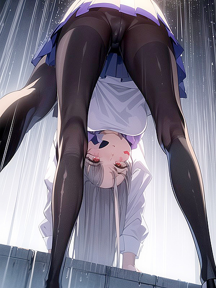 Red-Eyed Beauty with a Round Ass Drenched in Rain for Steamy Hentai Action