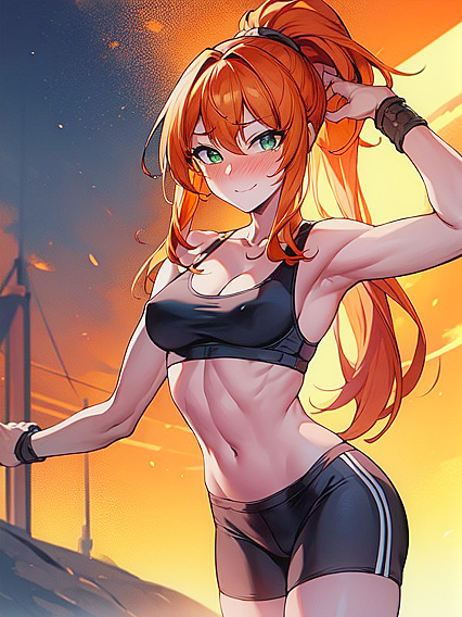 Mischievously Smiling and Blushing in a Sporty Bra for Steamy Hentai Action