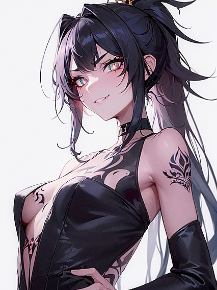 Glowing-Eyed Samurai in Black Tie Wields Katana for Intense Hentai Pleasure