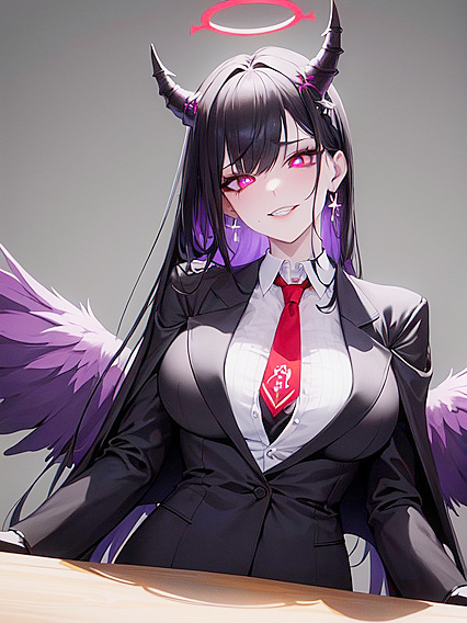 Multi-Colored Hair Beauty in Arms-Crossed Choker Fantasy Hentai Action