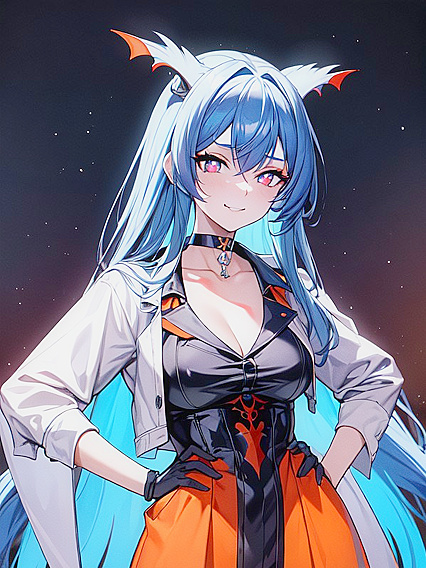 Glowing Eyes and Long Length in Elegant Black Tie Hentai Action