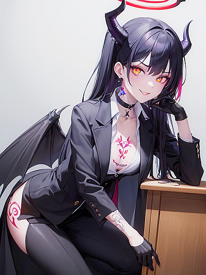 Feathered Demon Wings and Vibrant Orange Eyes Enhance Intense Hentai Glove Play