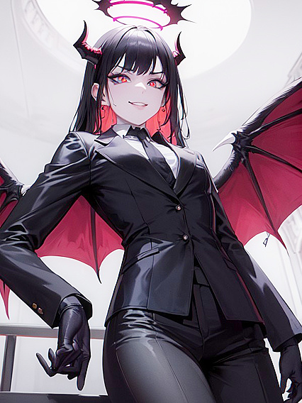 Feathered Demon Wings and Grinning in a Dark Misty Forest Hentai Scene