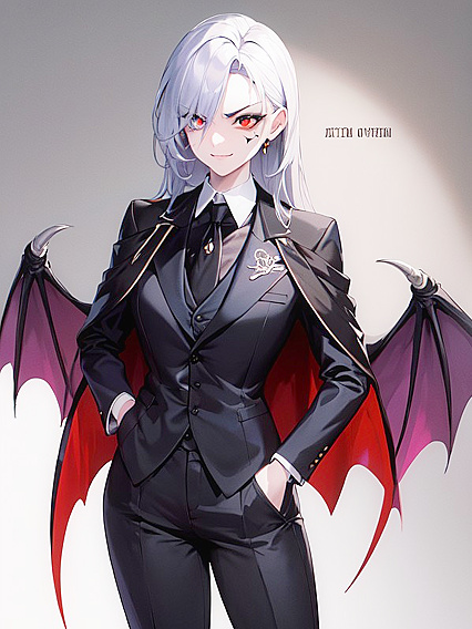 Feather-Winged Demon with Vibrant Colors and Sharp Vampire Teeth in Seductive Hentai Action