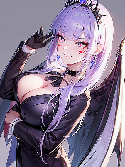 Gothic Beauty with Demon Wings Showing Her Fangs in Seductive Hentai Scenes
