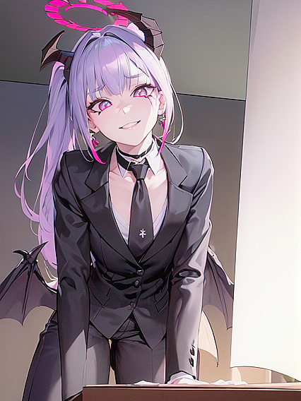 Skinny Girl 18+ with Horns Wearing a Choker in Seductive Hentai Action