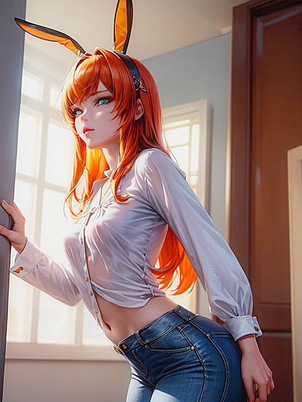 Ginger with Small Breasts Leans Forward for Intense Hentai Pleasure