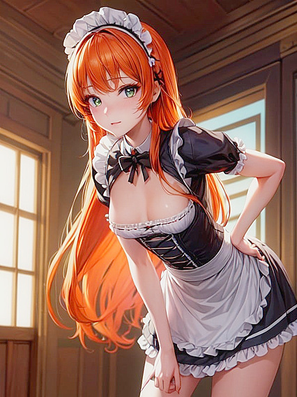 Fit French Maid Leaning Forward for Seductive Hentai Pleasure