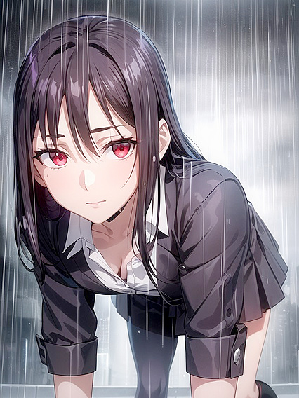 Dark-Skinned Beauty Navigates Raining Cyberpunk City in Steamy Hentai Action