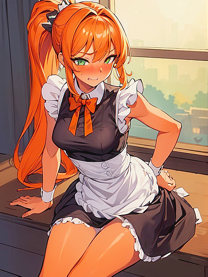 Ginger French Maid with Ponytail seduces in steamy Hentai Action