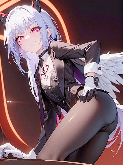 Vibrant Orange-Eyed Beauty in Cape Crosses Arms for Steamy Hentai Pleasure