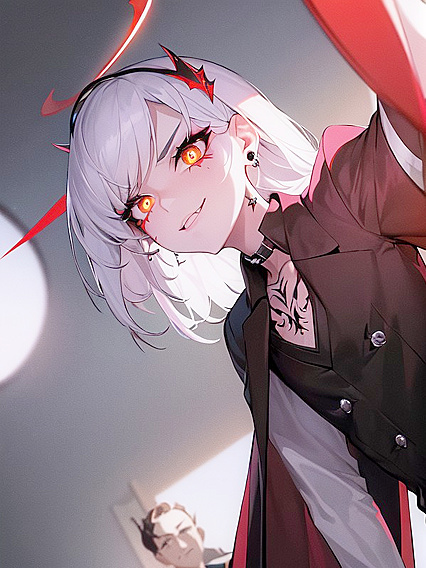 Vampire With Multicolored Hair Puts On Gloves for Seductive Hentai Action