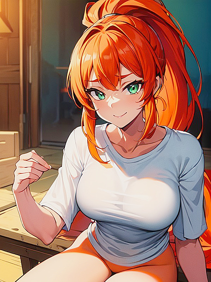 Happy Ponytailed Beauty with Light Brown Skin in Seductive Hentai Scenes