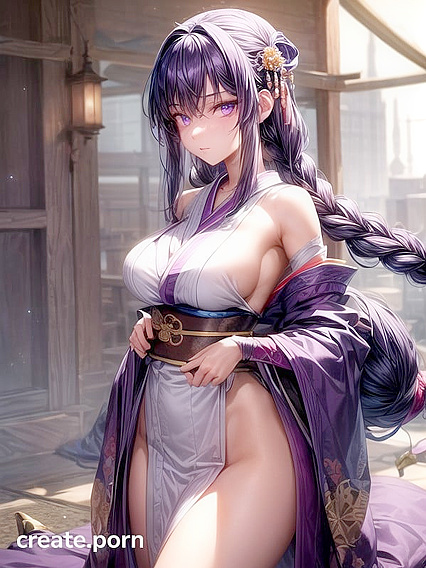 Purple-Haired Beauty with Glowing Purple Eyes Takes Center Stage in Seductive Hentai Solo Scene