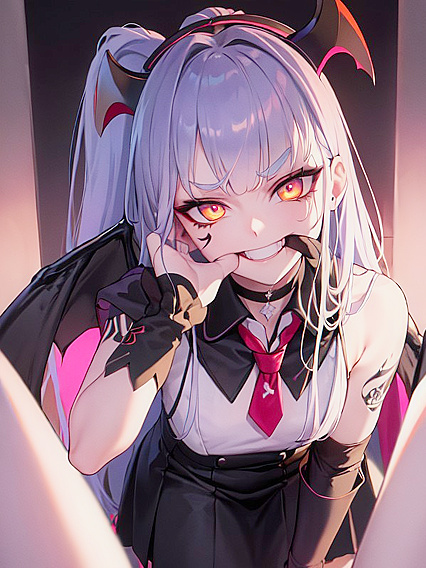 Giant Demon Wings and Choker Action in Seductive Black Tie Hentai Scenes