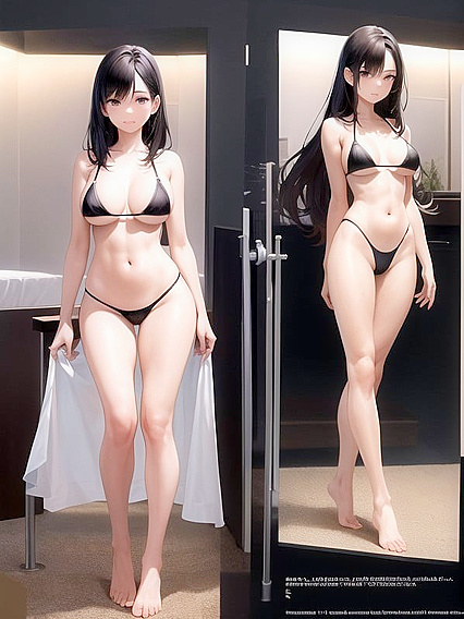 Black-Haired Beauty with Bare Shoulders Seduces in Bedroom Hentai Scene