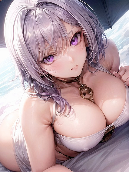 Tender Touches: Purple-Eyed Beauty Enjoys Sensual Face Fondling in Hentai Bliss