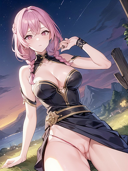 Braided Beauty with Purple Hair Spreads Her Legs for Steamy Hentai Action